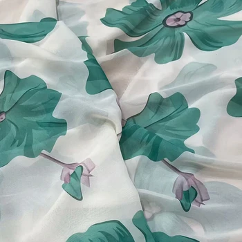Avrupa Ve Amerikan Lotus Yaprağı Baskılı İnce Şifon Kumaş Kadınlar İçin Elbise Bluz Pantolon El Yapımı DIY Kumaş Dikiş