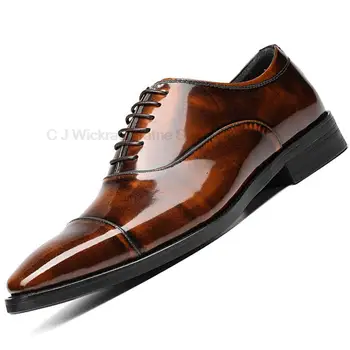 Siyah Kahverengi Oxford Elbise erkek ayakkabısı Düğün Resmi erkek ayakkabısı Parti Ofis İş Tasarımcısı Hakiki deri ayakkabı Erkekler Orijinal