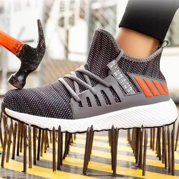 2020 iş ayakkabısı Nefes Lace Up Yumuşak Alt Erkek Sneakers Çalışma Çelik Ayak Anti Smashing İnşaat Güvenlik Ayakkabıları Mens için
