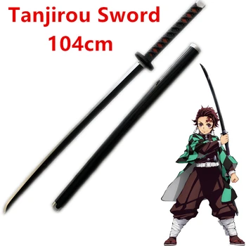 LeiSheng 1: 1 iblis avcısı Kılıç Silah Cosplay Kimetsu hiçbir Yaiba Kamado Tanjirou Siyah Sowrd Ninja Bıçak Prop Modeli Oyuncak 104cm