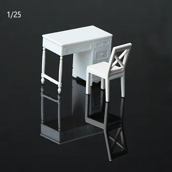 5 Takım / grup ABS Beyaz Renk 1: 20 1/25 1: 30 Ölçekli Model Kapalı Ofis Mobilyaları Sandalye Masa Tren Düzeni Yapı Malzemeleri
