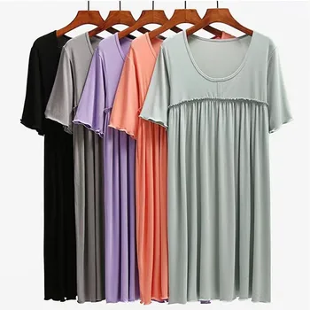 Modal Ev Elbise kadın Kısa Kollu Gevşek Bahar Yaz Gecelikler Artı Boyutu Pijama Rahat Bayanlar Gecelik XL-3XL
