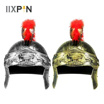 Ortaçağ Zırh Kral Roma Plastik Kask Kırmızı Tepeli Samuray Şapka Spartan Savaşçı Şapkalar Yetişkin Masquerade Cosplay Kostümleri Sıcak