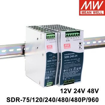 Ortalama Kuyu SDR-75/120/240/480/960W 88-264V AC DC 12V 24V 48V Tek Çıkışlı Din Ray Anahtarlama Güç Kaynağı PFC ile