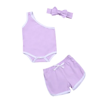 Yeni Yaz Yenidoğan Bebek Kız Kolsuz Eğimli Omuz Tulum Dantel Up Pantolon Kafa Bandı İle 3 Adet Bebek Giysileri Setleri 0-18 M