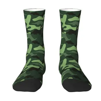 Kawaii erkek Elle Çizilmiş Yeşil Kamuflaj Dinozor Desen Elbise Çorap Unisex Sıcak Nefes 3D Baskı Ekip Çorap
