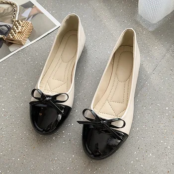 Moda Balerin Düz Yuvarlak Burunlu Ayakkabı Kadın için Rahat Slip-on Düz Yay-düğüm Ayakkabı Bayanlar anne ayakkabısı Zapatillas Mujer