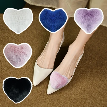 1 Çift Faux Tavşan Kürk ayakkabı tokaları Kalp Şeklinde Ayakkabı Aksesuarları Ayrılabilir Kadın Ayakkabı Süsleme ayakkabı tokası Daireler Pompalar için