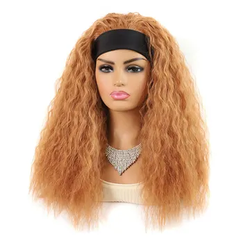 Kafa bandı Peruk Uzun Sarışın Kıvırcık Sentetik Saç Cosplay Peruk Siyah Kadınlar için Doğal Saç İle İsıya Dayanıklı Kabarık Peruk BY186