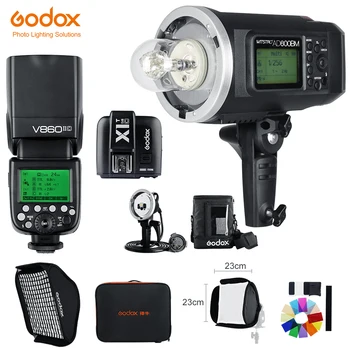 Godox AD600BM 1/8000 HSS GN87 + V860II-C E-TTL HSS 1/8000 Speedlite Flaş + X1T-C Tetik, Softbox, Canon Kamera için Taşıma Çantası