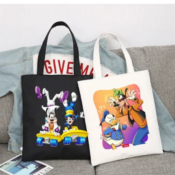 Kadın Disney Bir Goofy Film Alışveriş çantası alışveriş çantası seyahat omuz çantası Öğrenci keten çantalar Büyük Kapasiteli Kolej Çantası