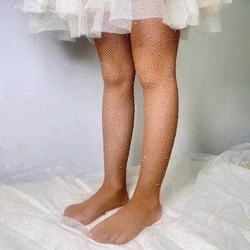Çocuklar Yürümeye Başlayan Kızlar Fishnet Tayt Katı Renk Glitter Rhinestone Külotlu Çorap Oymak Çorap 1 Yıl 14 Yıl