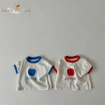 Yenidoğan Bebek Kız Erkek pamuklu tişört Çocuk Meyve Baskı Kazak Kısa Kollu Yuvarlak Boyun Rahat Kazak Bebek Giysileri 9M-2Y