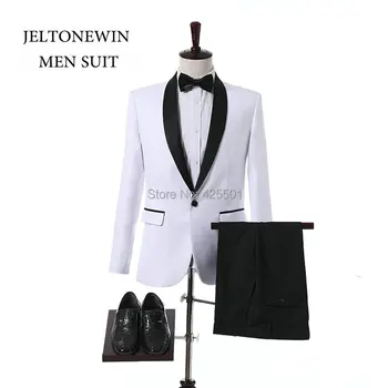 Yeni 2020 Kostüm Homme Beyaz Düğün Takımları Erkekler İçin Şal Yaka Slim Fit Smokin Resmi Zarif Damat Erkek Takım Elbise Terno Masculino