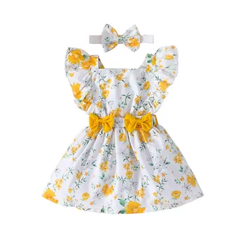 Pudcoco Bebek Yenidoğan Bebek Kız Çiçek Elbise İlmek Ruffled Backless Sundress Casual Prenses Elbisesi Kafa Bandı