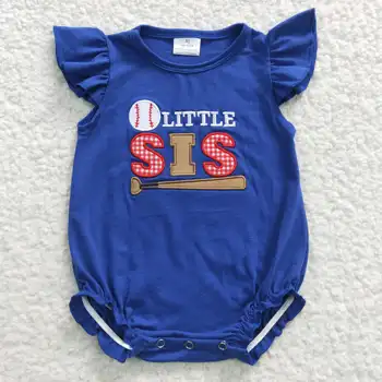 2023 Yeni Ürünler RTS Yenidoğan Beyzbol yaz giysileri Bebekler Nakış Bodysuits Bebek Erkek Mavi Tulum