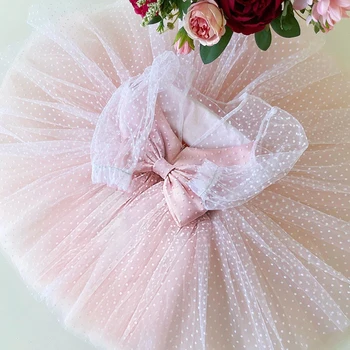 Çiçek Kız düğün elbisesi Prenses Tül Polka Dots Elbise Kızlar İçin Çocuk Parti Frocks Bebek Kız Uzun Kollu Sonbahar Giyim