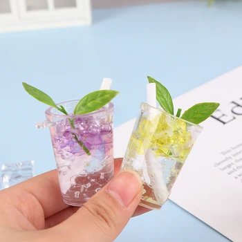 1 Adet Dollhouse Mini Aydınlık Yaprak İçecek Bardağı Buz Kovası Bardak Minyatür Mutfak Gıda Dekorasyon Bebek Oyna Pretend Oyuncaklar