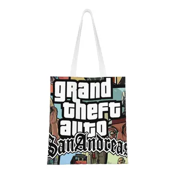 Grand Theft Auto San Andreas Bakkal Alışveriş Tote Çanta Kadın GTA V Oyunu Tuval Omuz Alışveriş Çantası Büyük Kapasiteli Çanta