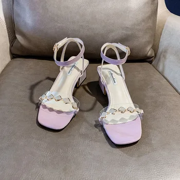 Kristal Berraklığında modern sandalet kadın 2022 yaz ayakkabı toka kemer şeffaf sandalet kaplama topuklu gladyatör sandalias de mujer