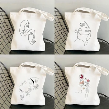 2022 Alışveriş Geometrik sanat Baskı Çanta Bayanlar Harajuku Kızlar Omuz alışveriş çantası Bayanlar Kanvas Çanta Çanta