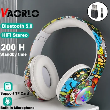 Kulaklıklar Bluetooth 5.1 HIFI Bas Kablosuz mikrofonlu kulaklık RGB led ışık Destek TF Kart Çocuk Oyun Kulaklık TV PC için PS4 PS5