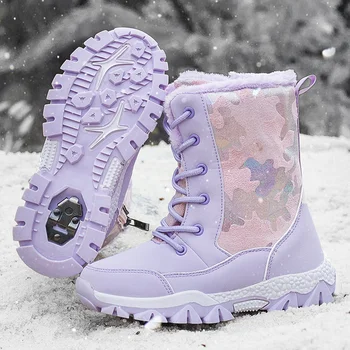 Kış çocuk botları Kızların peluş su geçirmez botlar Rahat termal ayakkabılar çocuk moda ayakkabı Yüksek kaliteli kar botları