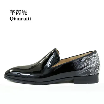 Qianruiti Erkek Ayakkabı Ayakkabı Erkekler rugan ayakkabı Siyah-to-roccia Baskı Yılan Derisi Düğün yüksek kaliteli ayakkabılar Erkekler İçin