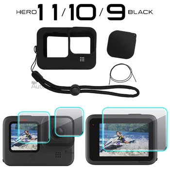 Wholesale GoPro Hero 11 10 9 için koruyucu Silikon Kılıf Siyah Temperli Cam Ekran Koruyucu Film Lens Kapağı Kapak Git Pro 9 için