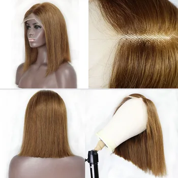 İnsan Saçı Kemik Düz Bob Peruk # 6 Renk Koyu Sarışın Orta Kısmı sırma ön peruk Siyah Kadınlar için 150 %180 %250% Yoğunluk