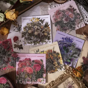40 adet Çiçekler Dünya Serisi Dekoratif PET Sticker Şeffaf Scrapbooking Malzeme Etiket Günlüğü Önemsiz Günlüğü Planlayıcısı