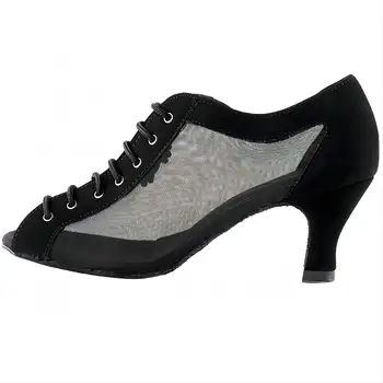Uygulama Kadın Dans Ayakkabıları Nubuk Ve Desen Örgü 6 cm Topuklu Kadın Balo Salonu Ayakkabı Siyah Latin Salsa Balo Salonu Parti Dans Ayakkabıları