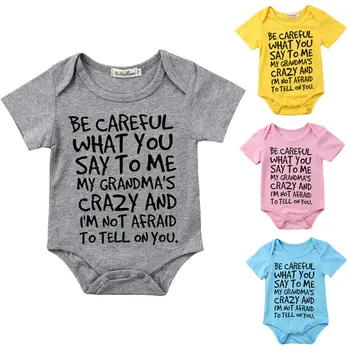 0-24M Bebek Bebek Kız Erkek Bodysuit Tulum Mektubu Baskı Kısa Kollu Kıyafetler Sunsuit Giysileri