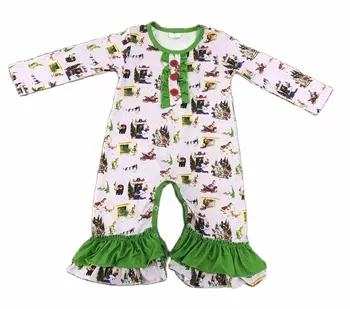 2021 Yeni Toptan Uzun Kollu Tulum Noel Karikatür Baskı Takım Elbise Çocuk giyim Seti Kız Romper Kıyafet