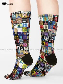 Broadway Müzikal Tiyatro Logoları Elle Çizilmiş Çorap Yeşil beyzbol çorapları Yaratıcı komik çoraplar Sokak Kaykay Çorap Yeni Popüler