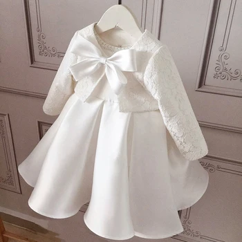 2023 Ceket İle Beyaz Vaftiz 1 Yıl Doğum Günü Elbise Bebek Kız Giyim İçin Boncuk Prenses Elbiseler Parti Elbise Uzun Kollu Elbise
