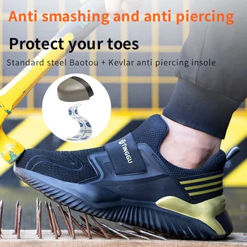 TINGGU Hava Mesh Çelik Burunlu iş ayakkabısı Nefes iş ayakkabısı Erkek Güvenlik Hafif Delinmez Güvenlik Botları Dropshipping