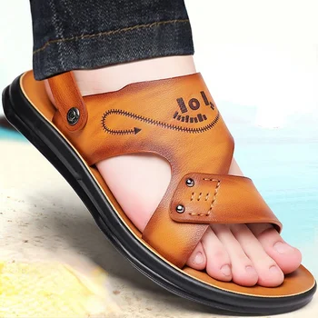 Sandalet Trend Yumuşak Taban Dış Giyim Sandalet Erkekler 2023 Çift kullanımlı Yaz Yeni kaymaz Rahat erkek plaj ayakkabısı