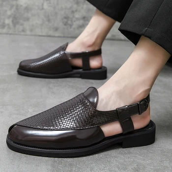 Yaz Erkek Sandalet açık moda İçi Boş kaymaz Yumuşak Serin Nefes Tüm Maç Klasik Moda Rahat Deri Sandalet erkekler