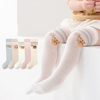 Yeni Yaz Bebek Kız Çorap Sevimli Karikatür Yumuşak Pamuk Elastik Düz Renk Örgü Yenidoğan Çorap Diz Yüksek Uzun Yürümeye Başlayan Çocuk Çorap