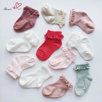 3 Çift / grup Bebek Çorap Bebek Yenidoğan Çorap Pamuk Düz Renk Dantel Fırfır Bebek Kat Çorap Bebek Kız Çorap Elbise Aksesuarları
