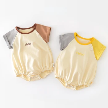 6044B Bebek Tulum 2023 Yaz Yeni Basit Moda çocuğun Tek Parça Elbise Renk Eşleştirme Kollu Tırmanma Giysileri