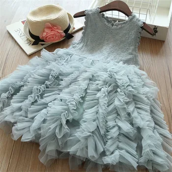 Dantel Elbise Kız Prenses Elbise Kolsuz Kek Elbiseler Çocuklar Parti Kostüm Düğün Doğum Günü Tutu Elbise Çocuk Giyim платье