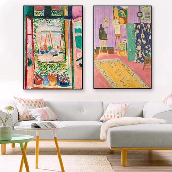 Vintage Renkli Henri Matisse Posterler Açık Pencere Baskılar Pembe Stüdyo duvar sanatı tuval yağlıboya Yemek Odası Yatak Odası Dekorasyon